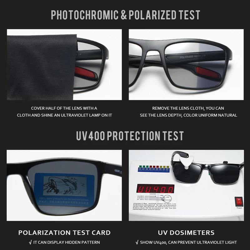 Óculos de sol KDEAM Ultra Light retangulares fotocromáticos masculinos polarizados TAC com lente de 1,1 mm de espessura UV400 óculos de sol femininos Cat.3 CE