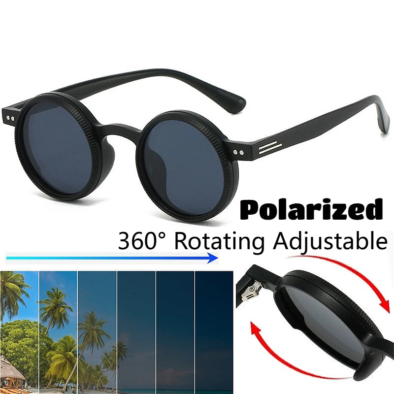 Óculos de sol ajustáveis rotativos 360° para mulheres e homens, óculos de sol polarizados redondos, resistentes a raios UV, óculos de proteção para áreas externas