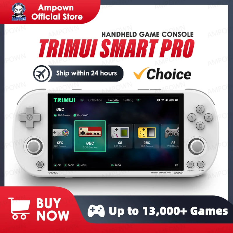 Console de videogame portátil Trimui Smart Pro com tela IPS de 4,96'', joystick para sistema Linux, iluminação RGB, reprodutor de videogame retrô Smartpro,