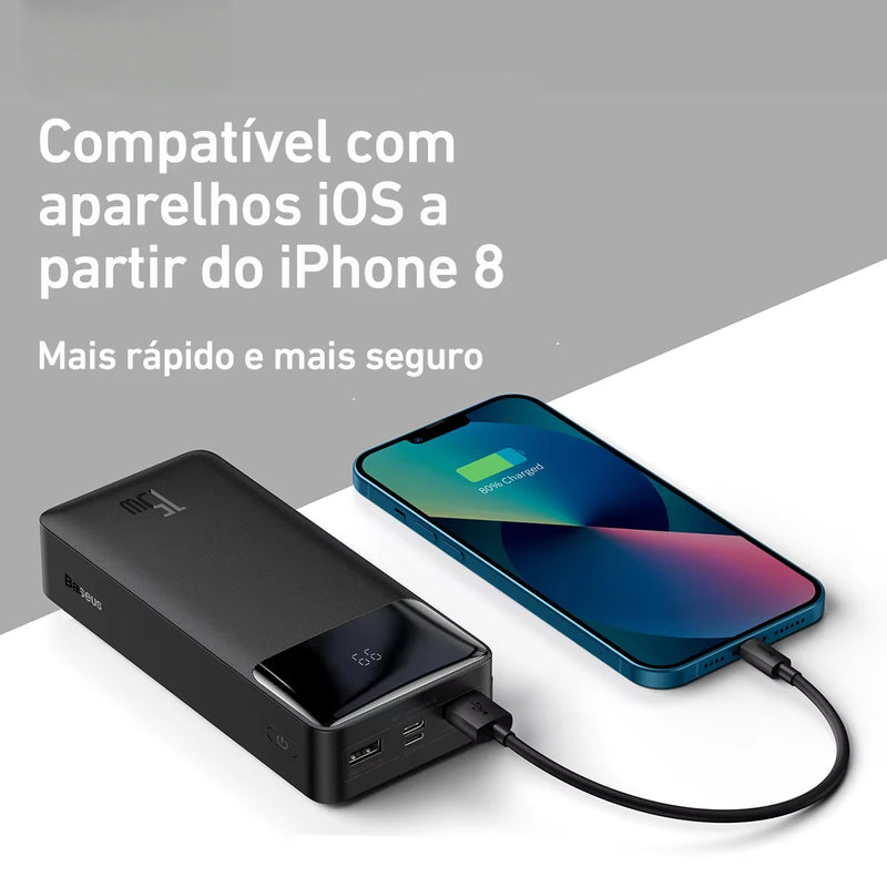 Powerbank Baseus 30000mAh 15W Display Digital Carregamento Rápido Carregador Portátil USB Recarregável Alta Resistência ENVIO IMEDIATO