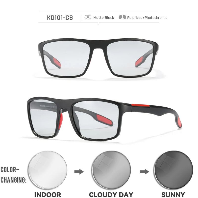 Óculos de sol KDEAM Ultra Light retangulares fotocromáticos masculinos polarizados TAC com lente de 1,1 mm de espessura UV400 óculos de sol femininos Cat.3 CE