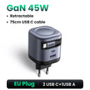 Carregador de cabo retrátil Super Rápido UGREEN 45W GaN UFCS PPS QC PD 3.0 para iPhone 16 15Pro Samsung S25 iPad Macbook Air Tablet Carregador rápido