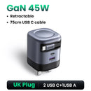 Carregador de cabo retrátil Super Rápido UGREEN 45W GaN UFCS PPS QC PD 3.0 para iPhone 16 15Pro Samsung S25 iPad Macbook Air Tablet Carregador rápido
