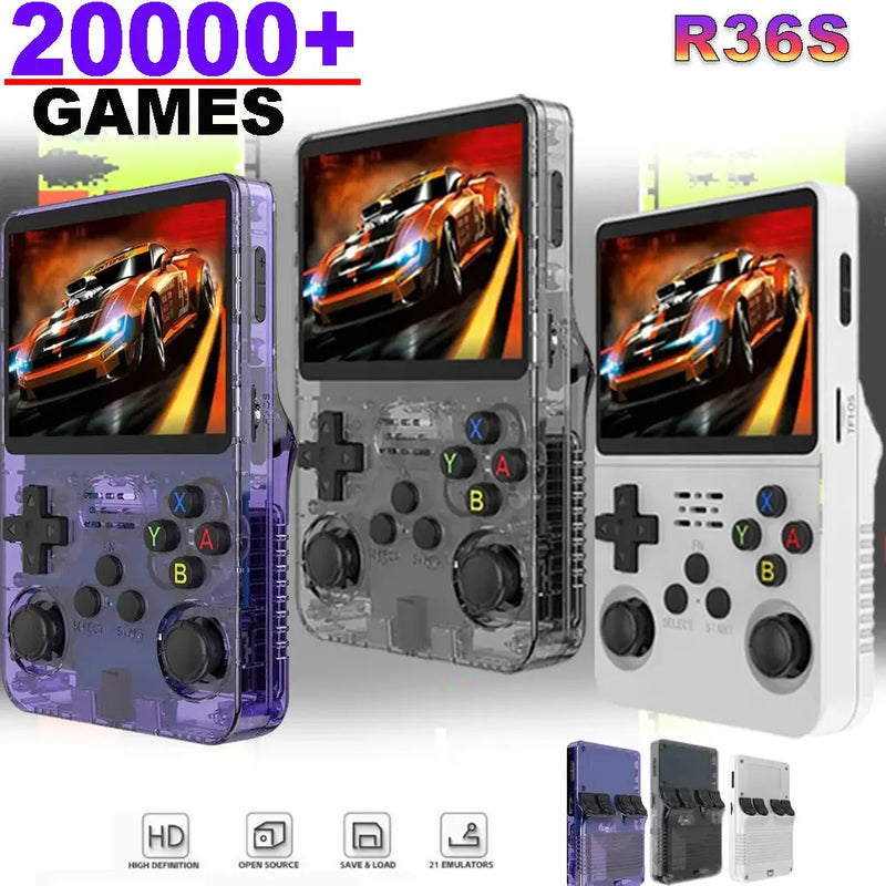 Console de jogos portátil R36S com tela IPS de 3,5 polegadas e 128 GB, console de jogos retrô clássico, sistema Arkos, player de vídeo portátil de bolso