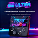 Console de jogos portátil E5 Ultra Dual-System com joystick Hall, tela IPS de 5 polegadas, WiFi, Bluetooth, PSP Cloud Gaming