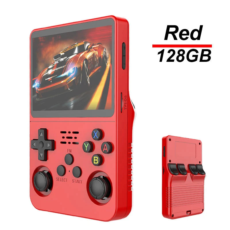 Console de jogos portátil R36S com tela IPS de 3,5 polegadas e 128 GB, console de jogos retrô clássico, sistema Arkos, player de vídeo portátil de bolso