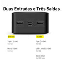 Powerbank Baseus 30000mAh 15W Display Digital Carregamento Rápido Carregador Portátil USB Recarregável Alta Resistência ENVIO IMEDIATO