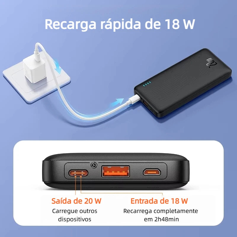 PowerBank Baseus Airpow 10000mah Turbo 20w Cabo USB Tipo C Carregador Portátil Mega Capacidade Carregamento Rápido Bidirecional