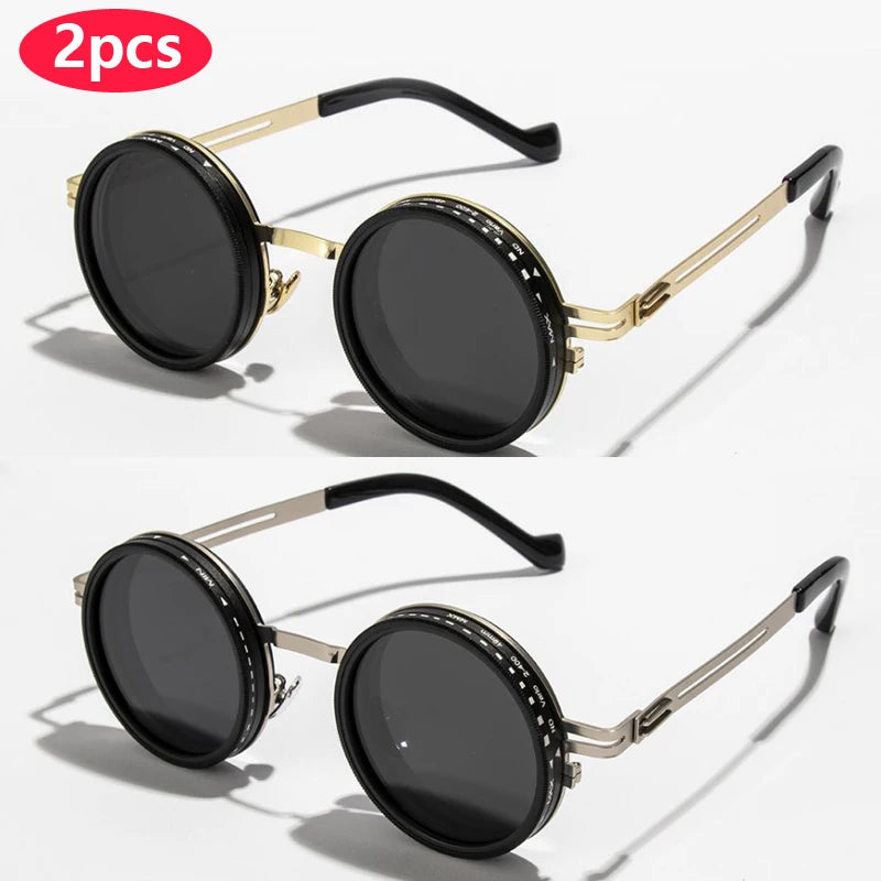 Óculos de sol redondos polarizados ND9 ajustáveis com escurecimento, óculos de sol masculinos e femininos, estilo retrô punk, óculos de pesca masculinos, proteção UV400