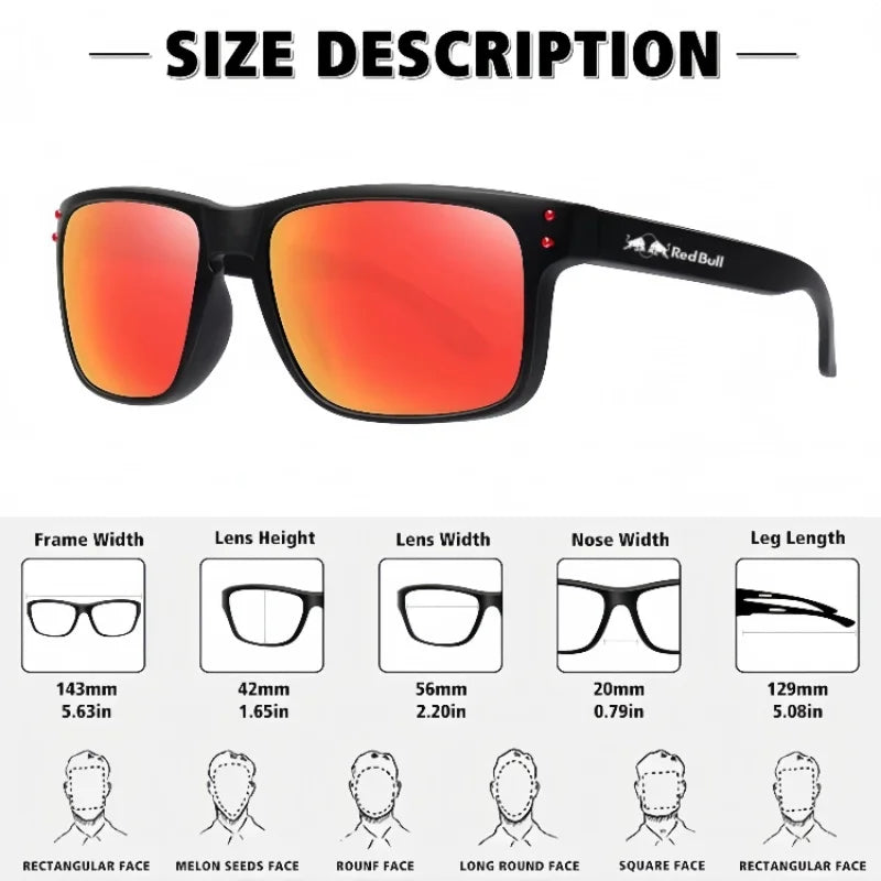 Óculos de sol quadrados polarizados Red Bull Fashion F1 para homens e mulheres, acabamento de alta qualidade, óculos de proteção UV