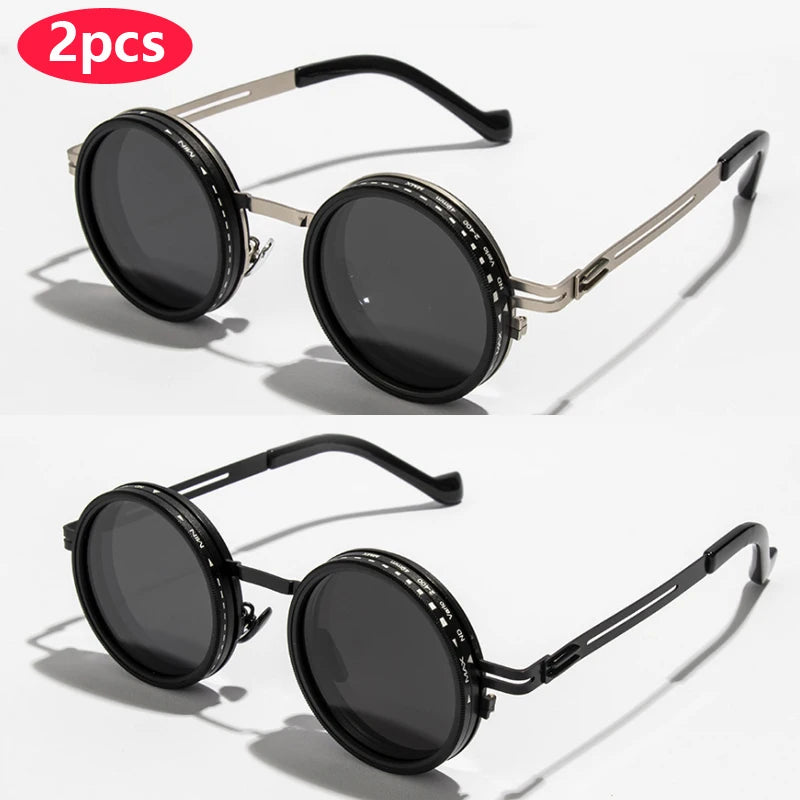 Óculos de sol redondos polarizados ND9 ajustáveis com escurecimento, óculos de sol masculinos e femininos, estilo retrô punk, óculos de pesca masculinos, proteção UV400