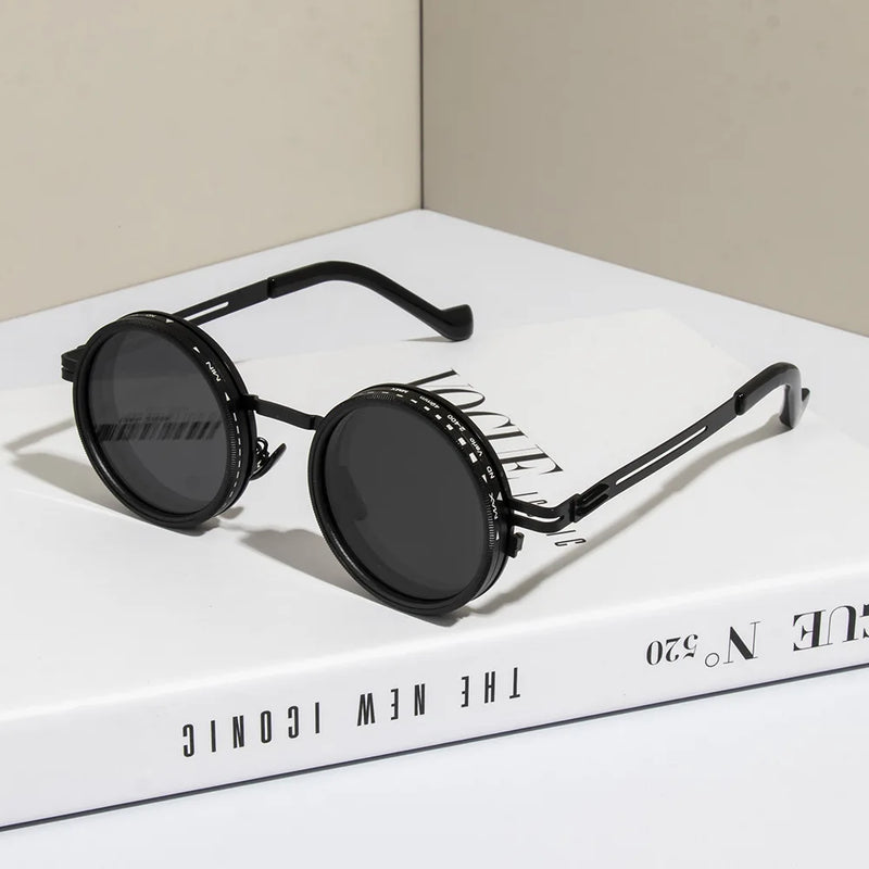 Óculos de sol redondos polarizados ND9 ajustáveis com escurecimento, óculos de sol masculinos e femininos, estilo retrô punk, óculos de pesca masculinos, proteção UV400