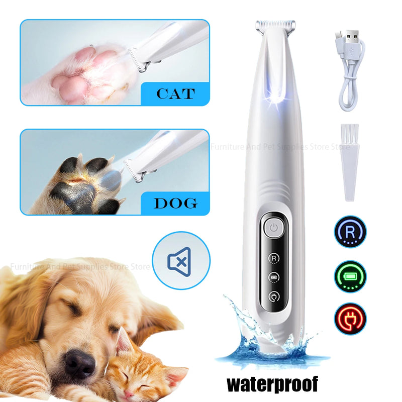 Novo aparador de patas para cães com luz LED, totalmente à prova d'água, aparador de pelos de animais com tela LED, cortador para Tosa de Cães e Gatos de cães