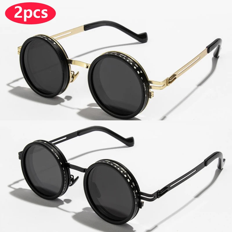 Óculos de sol redondos polarizados ND9 ajustáveis com escurecimento, óculos de sol masculinos e femininos, estilo retrô punk, óculos de pesca masculinos, proteção UV400