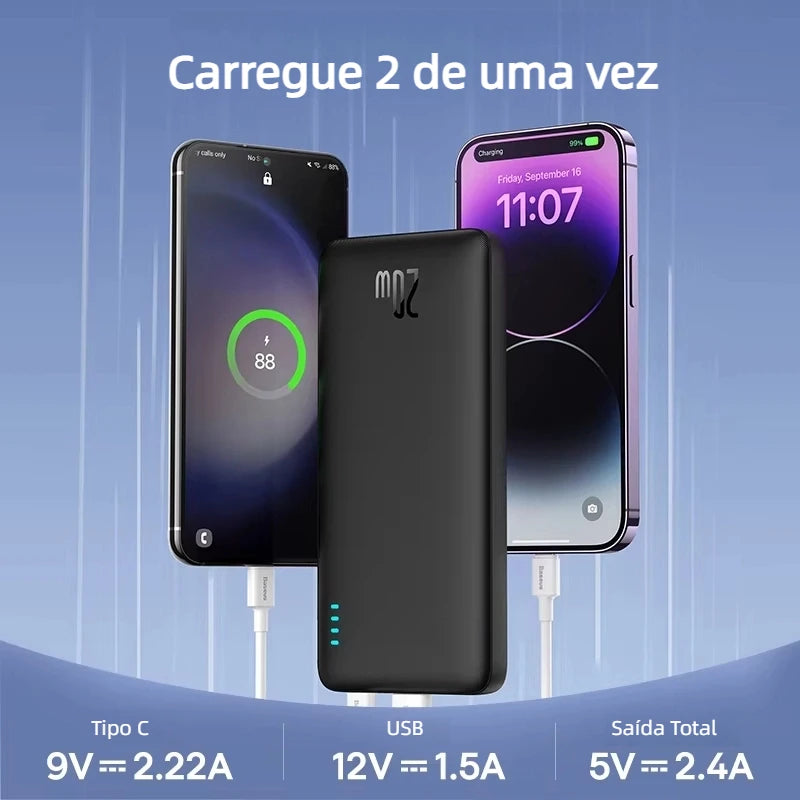 PowerBank Baseus Airpow 10000mah Turbo 20w Cabo USB Tipo C Carregador Portátil Mega Capacidade Carregamento Rápido Bidirecional