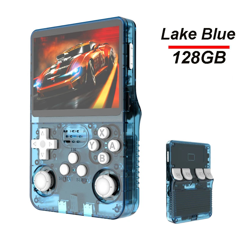 Console de jogos portátil R36S com tela IPS de 3,5 polegadas e 128 GB, console de jogos retrô clássico, sistema Arkos, player de vídeo portátil de bolso