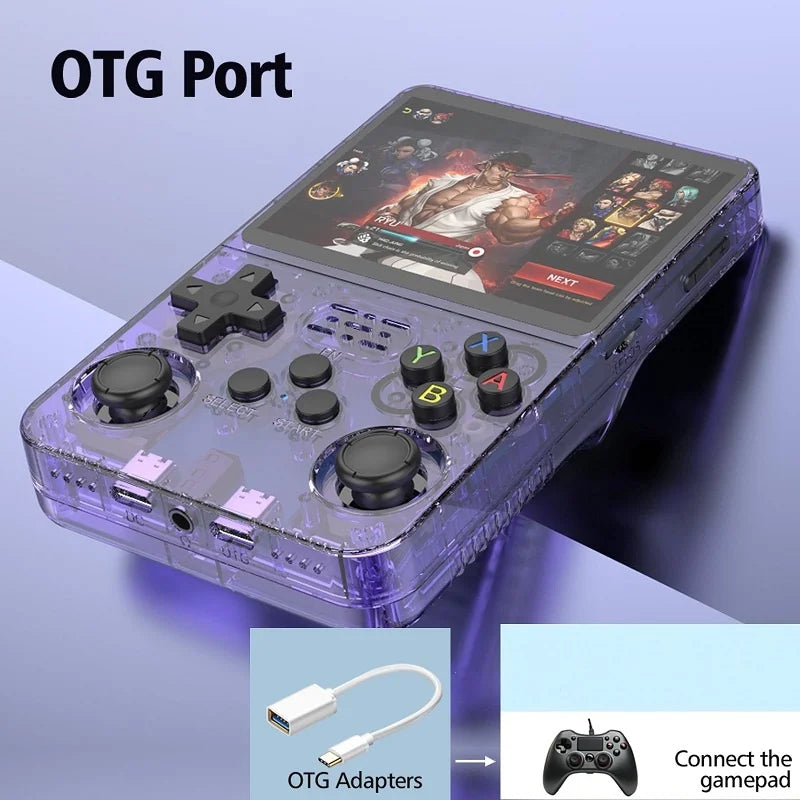 Console de jogos portátil R36S com tela IPS de 3,5 polegadas e 128 GB, console de jogos retrô clássico, sistema Arkos, player de vídeo portátil de bolso