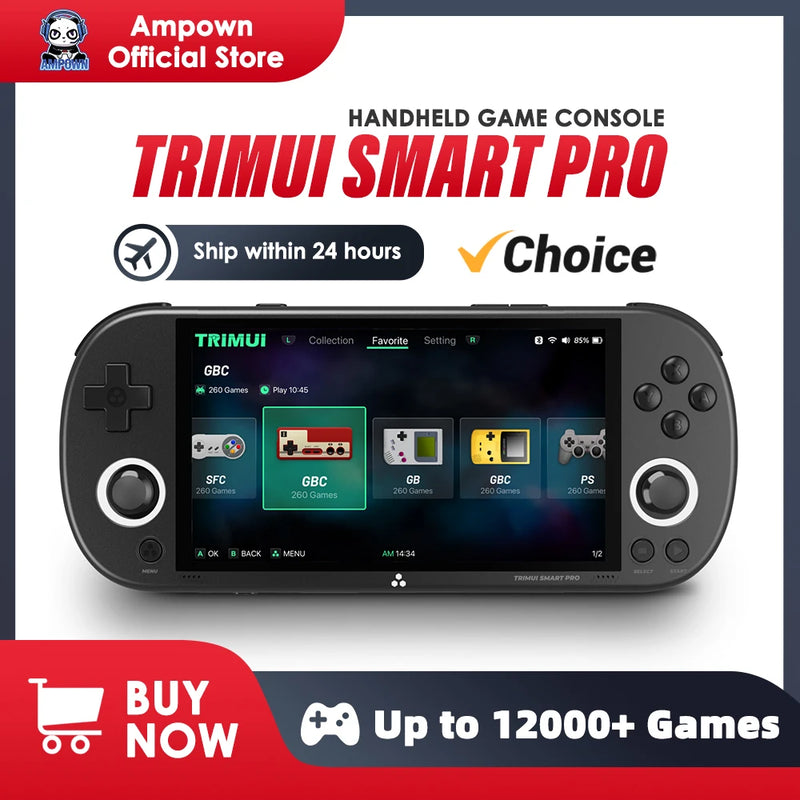 Console de videogame portátil Trimui Smart Pro com tela IPS de 4,96'', joystick para sistema Linux, iluminação RGB, reprodutor de videogame retrô Smartpro