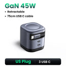 Carregador de cabo retrátil Super Rápido UGREEN 45W GaN UFCS PPS QC PD 3.0 para iPhone 16 15Pro Samsung S25 iPad Macbook Air Tablet Carregador rápido