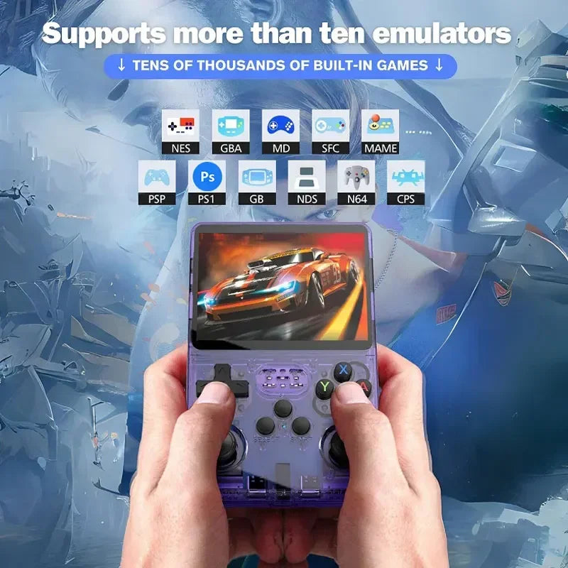 Console de jogos portátil R36S com tela IPS de 3,5 polegadas e 128 GB, console de jogos retrô clássico, sistema Arkos, player de vídeo portátil de bolso