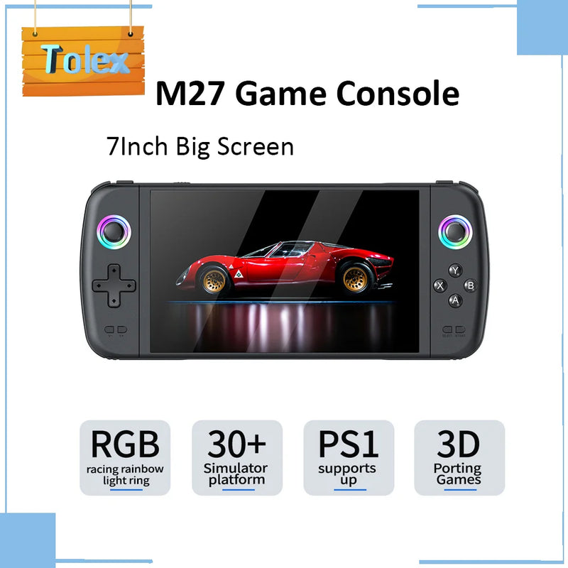 Console de videogame portátil Tolex M27, tela grande de 7,0', simuladores, mais de 19.000 jogos, console de videogame retrô portátil PS1, PSP, ARC Boy Gifts