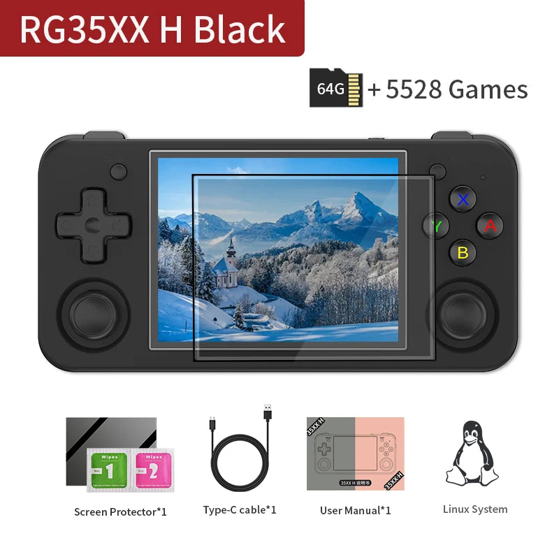 ANBERNIC RG35XX H Console de jogos portátil Linux Tela IPS de 3,5 polegadas H700 Reprodutor de videogame retrô 3300mAh 64G 5528 jogos clássicos
