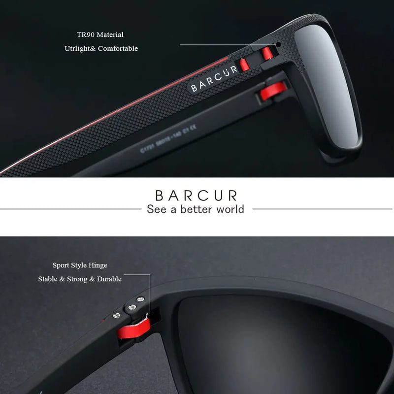 Óculos de sol esportivos leves e polarizados BARCUR Design TR90 para homens e mulheres, acessório para óculos com proteção UVAB