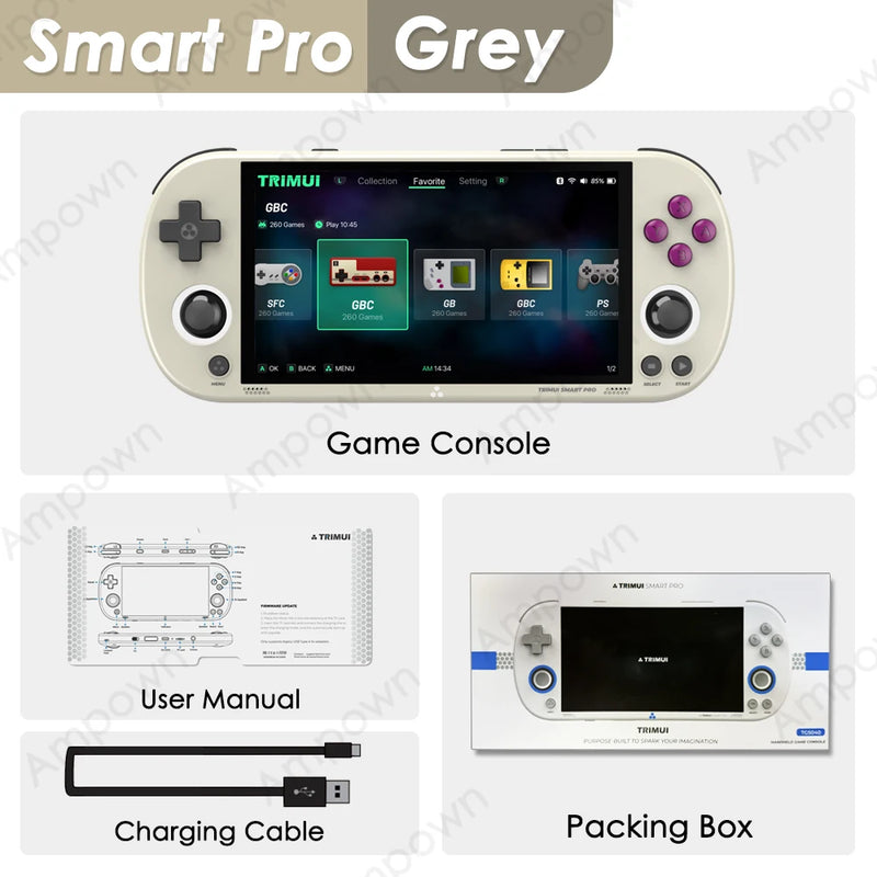 Console de videogame portátil Trimui Smart Pro com tela IPS de 4,96'', joystick para sistema Linux, iluminação RGB, reprodutor de videogame retrô Smartpro