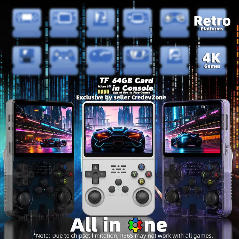 Console de videogame retrô R36S, sistema portátil Arkos 2.0, 3,5 polegadas, cartão único, reprodutor de vídeo de bolso portátil, 64 GB, 128 GB, 20.000 jogos